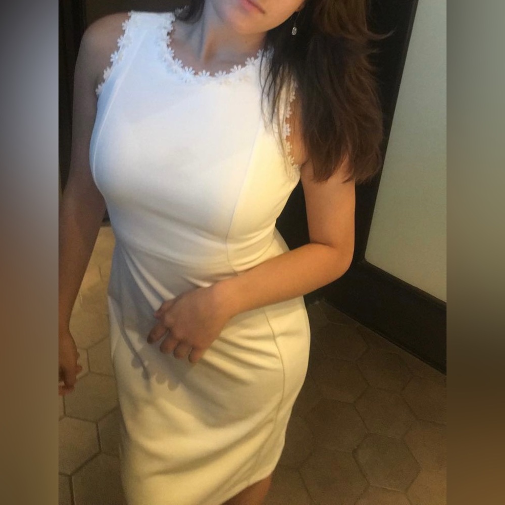 White Calvin Klein Flower Embroidered Sleeveless Dress